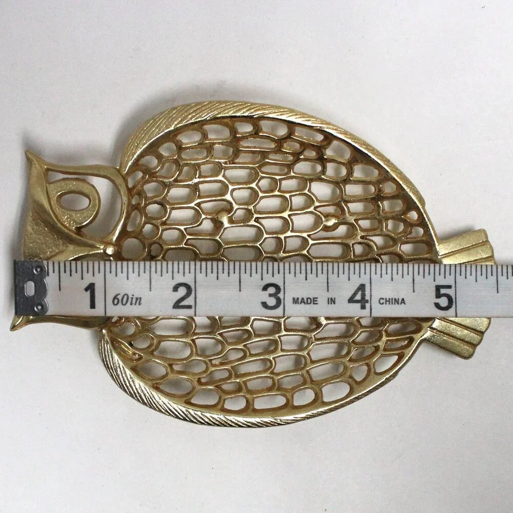 Vintage Gold Tone Shiny Owl Shaped Soap or Trinket Dish Holder & Soap Rosettes